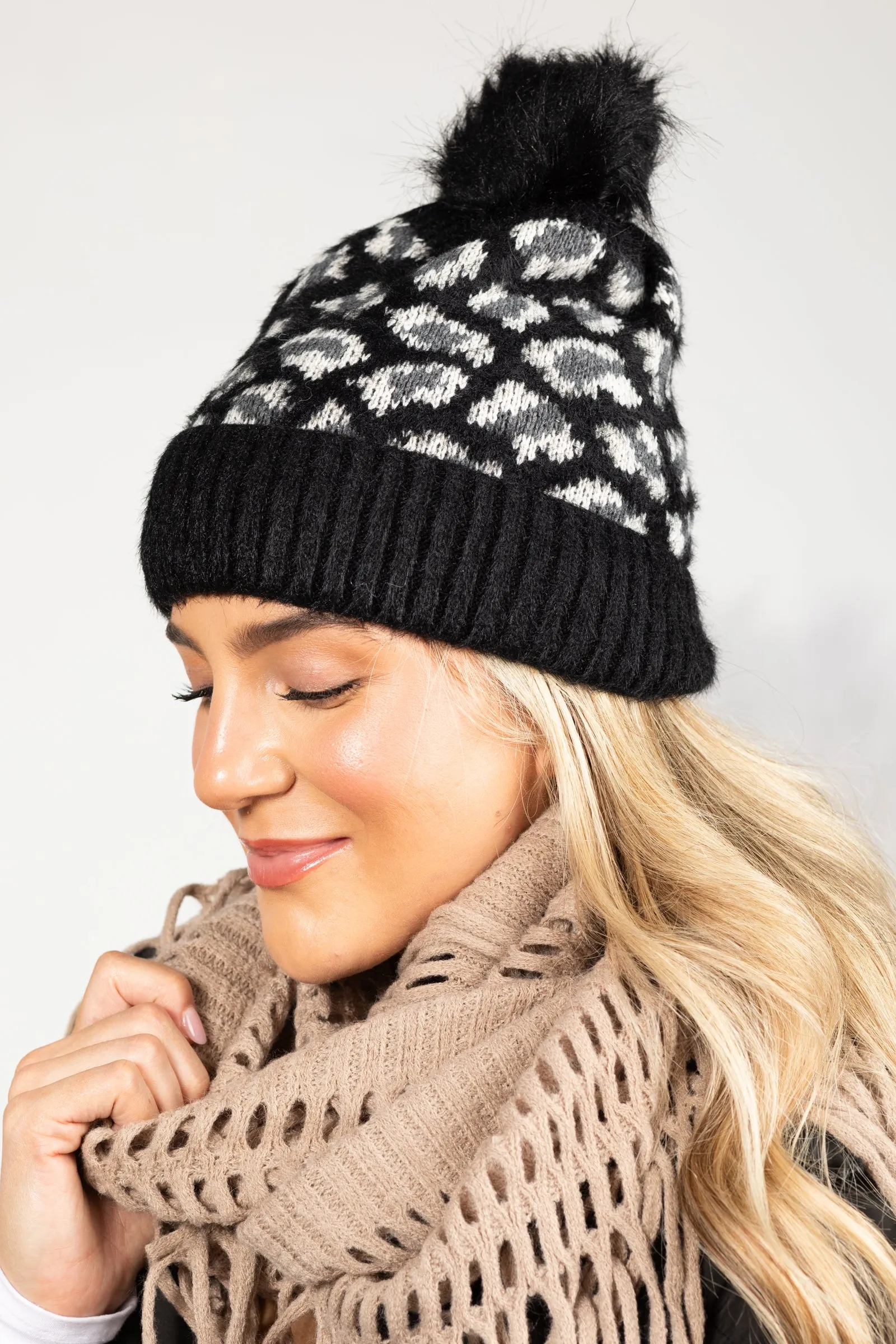 Leopard Knit Beanies