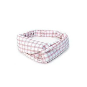 Love Knot Checkered Head Band in Mauve and Cream