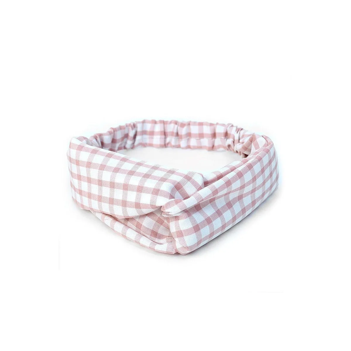 Love Knot Checkered Head Band in Mauve and Cream