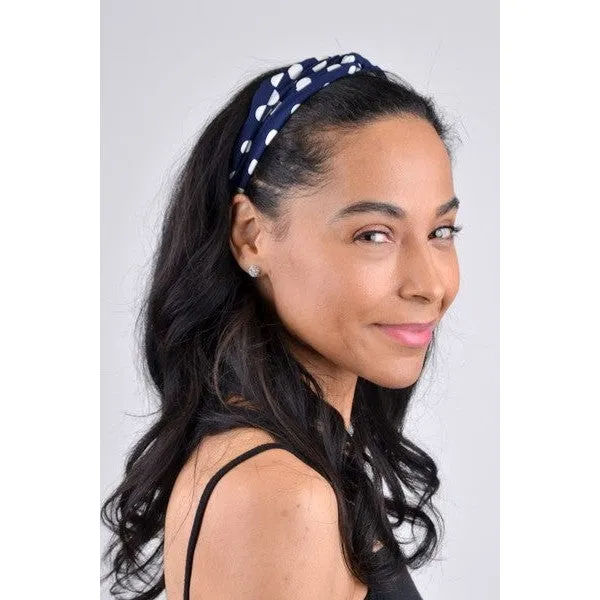 Love Knot Polkadot Headband in Navy and Cream