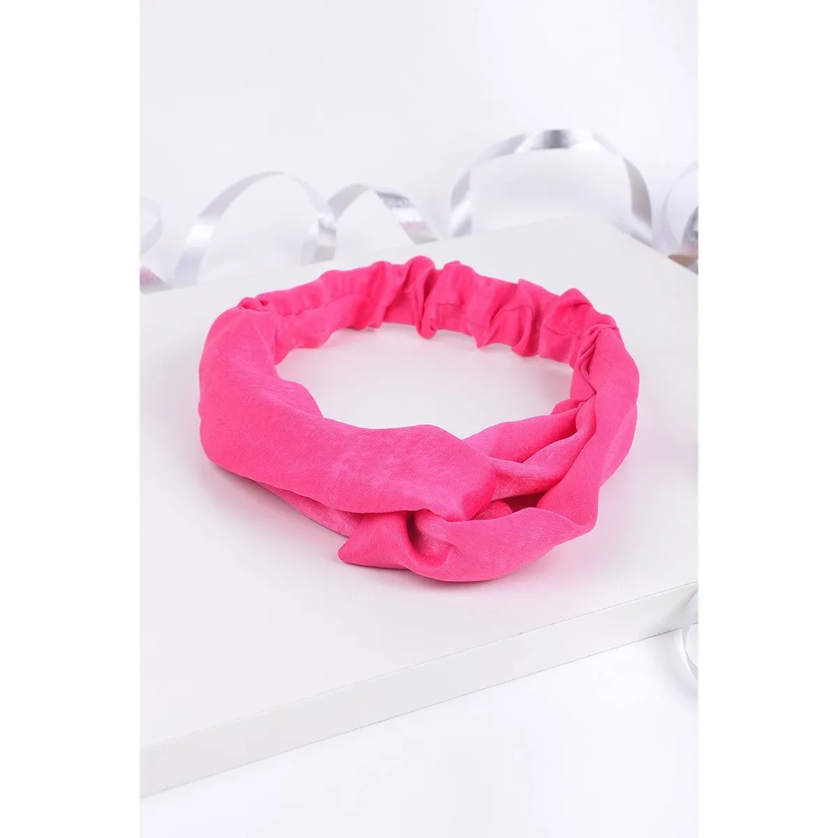 Love Knot Solid Head Band in Hot Pink of Faux Silk