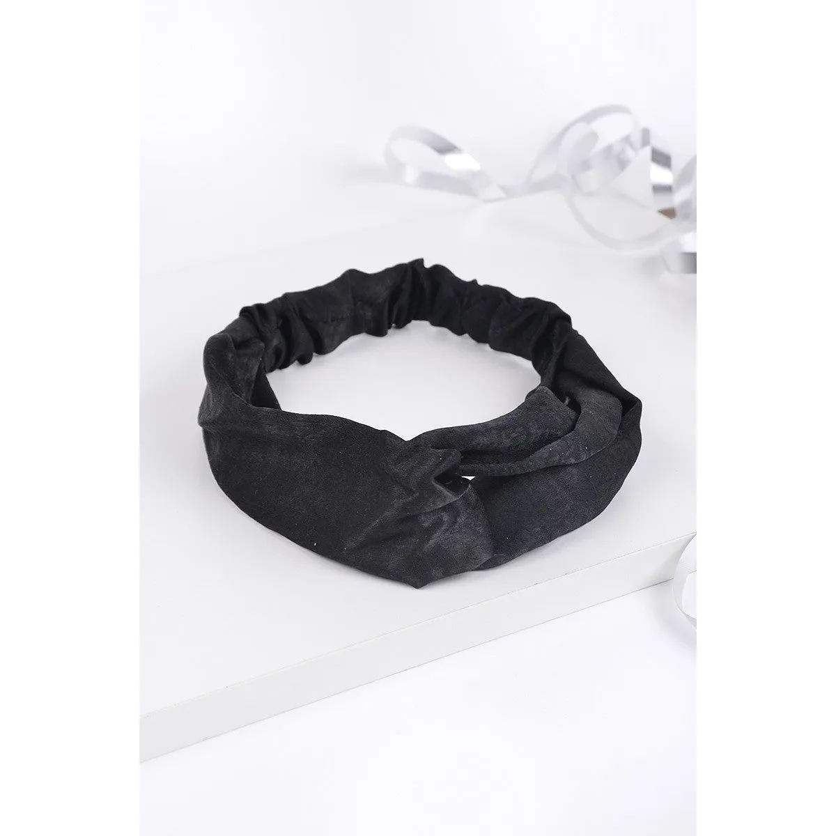 Love Knot Solid Head Band in Midnight Blue of Faux Silk