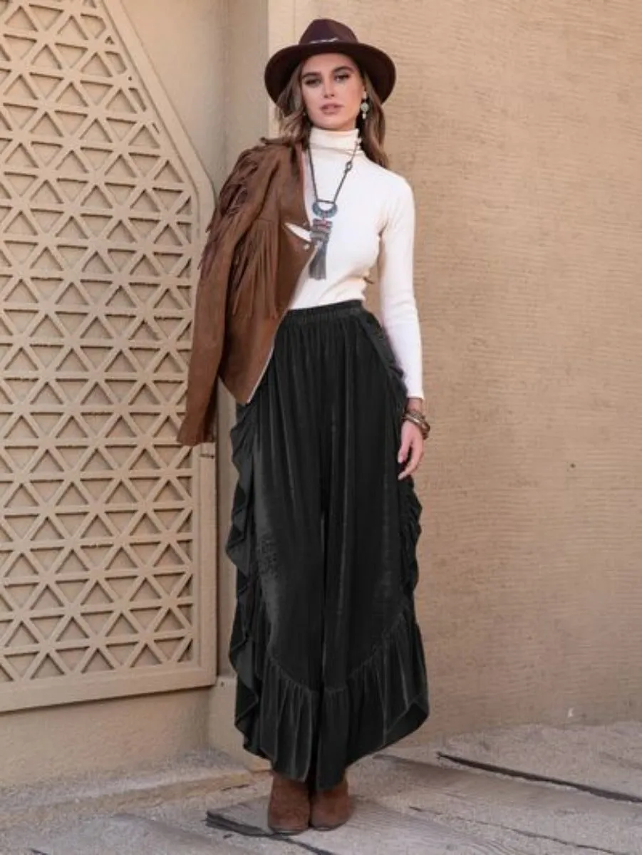 Luna Ruffled Trim Wide Leg Slit Pants