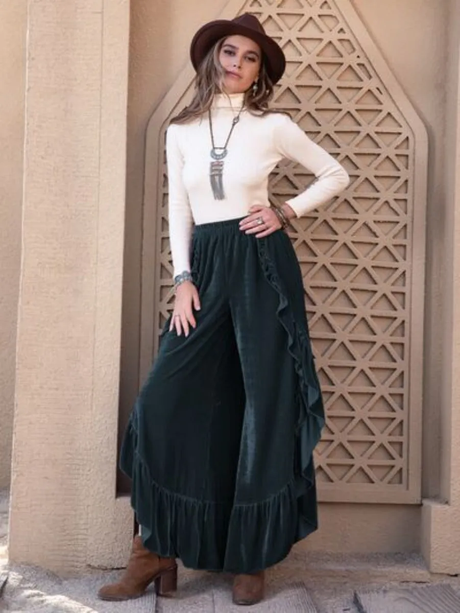 Luna Ruffled Trim Wide Leg Slit Pants