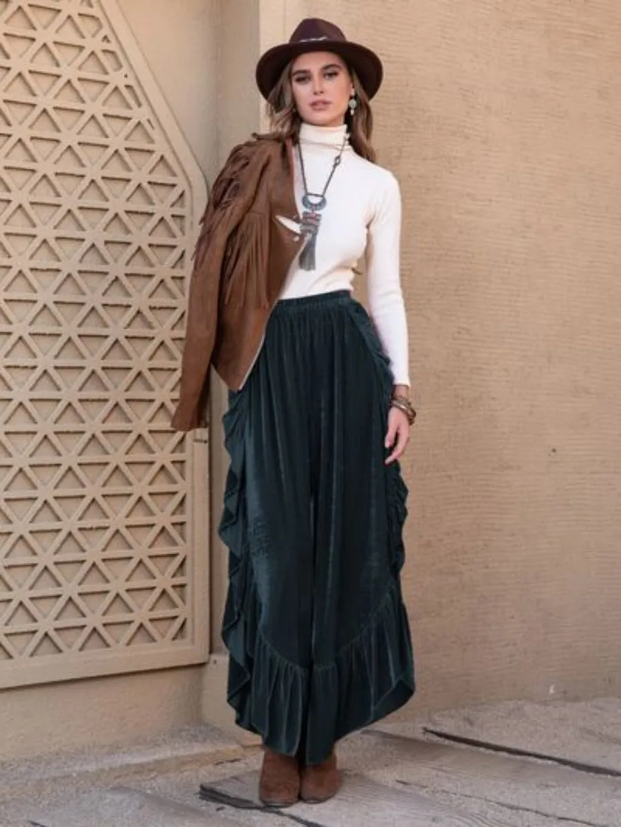 Luna Ruffled Trim Wide Leg Slit Pants