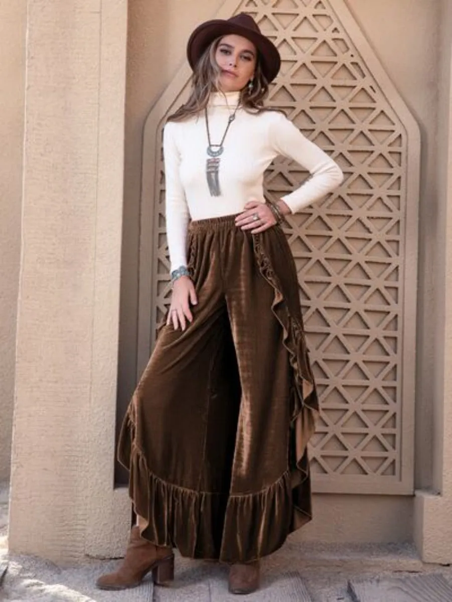 Luna Ruffled Trim Wide Leg Slit Pants