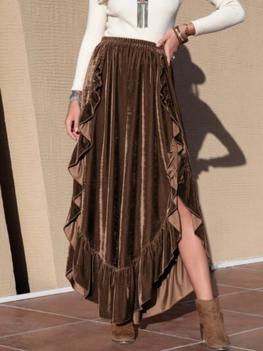 Luna Ruffled Trim Wide Leg Slit Pants