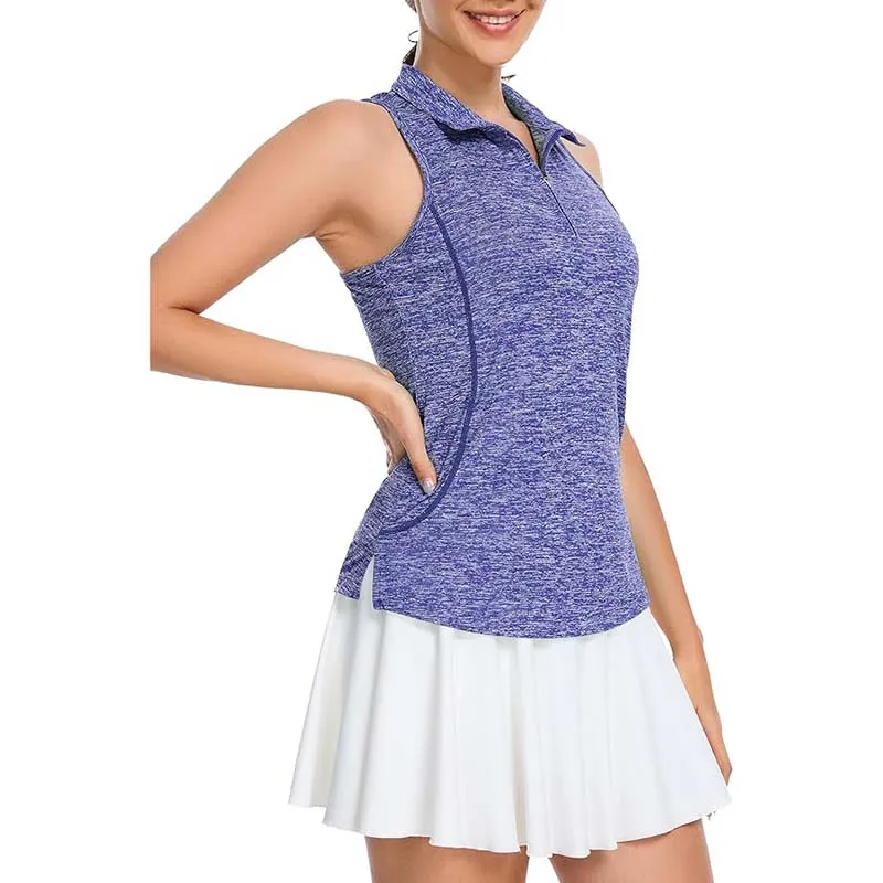 MATHCAT Women Collar Sleeveless Golf Shirts Moisture Wicking Athletic Polo Tank Tops