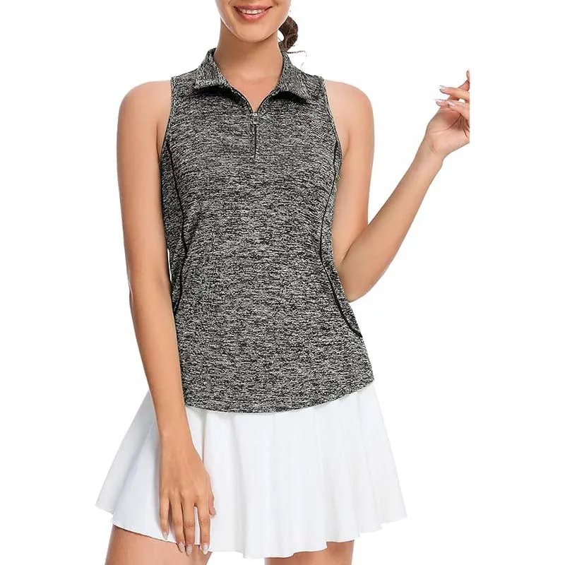 MATHCAT Women Collar Sleeveless Golf Shirts Moisture Wicking Athletic Polo Tank Tops