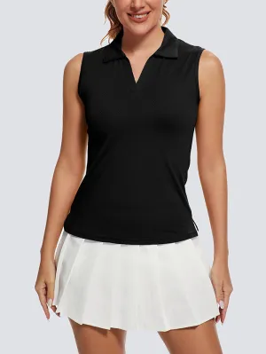 MathCat Women's Polo Tank Tops UPF 50  Quick Dry Lightweight Athletic Tennis Tank Top Black