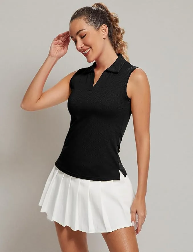 MathCat Women's Polo Tank Tops UPF 50  Quick Dry Lightweight Athletic Tennis Tank Top Black