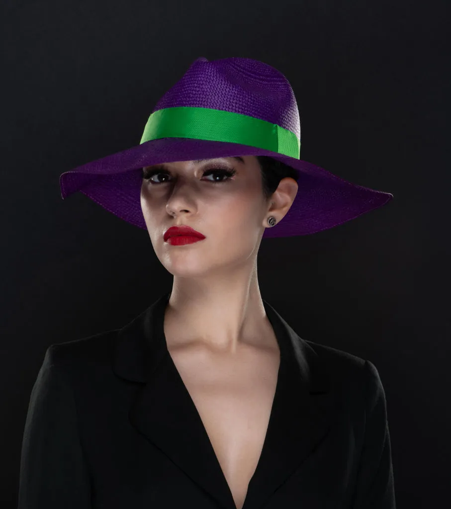 NA1405-Ladies Purple and Green Panama Straw
