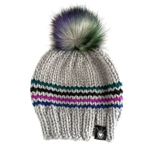NEW! Zero Waste: Four Stripe Faux Fur Pom-Pom Beanie by Nickichicki
