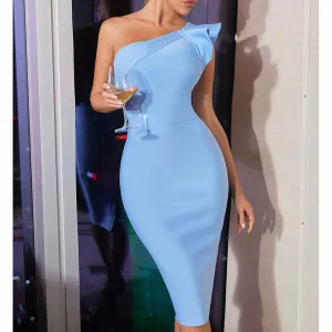 One Shoulder Ruffle Dress Side Split Bodycon Bandage Dress Wedding Guest Dress