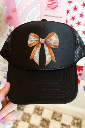 Orange Chinoiserie Bow Otto Black Foam Front Trucker Hat