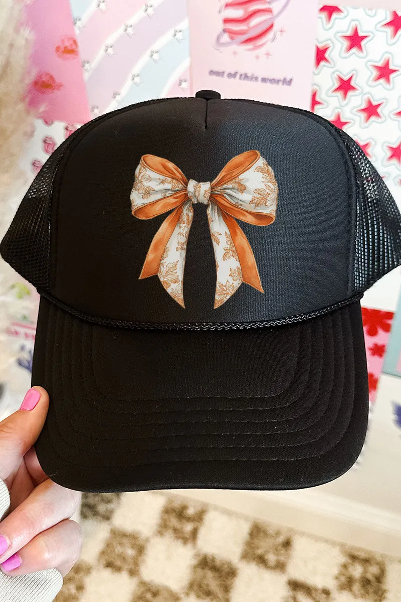 Orange Chinoiserie Bow Otto Black Foam Front Trucker Hat