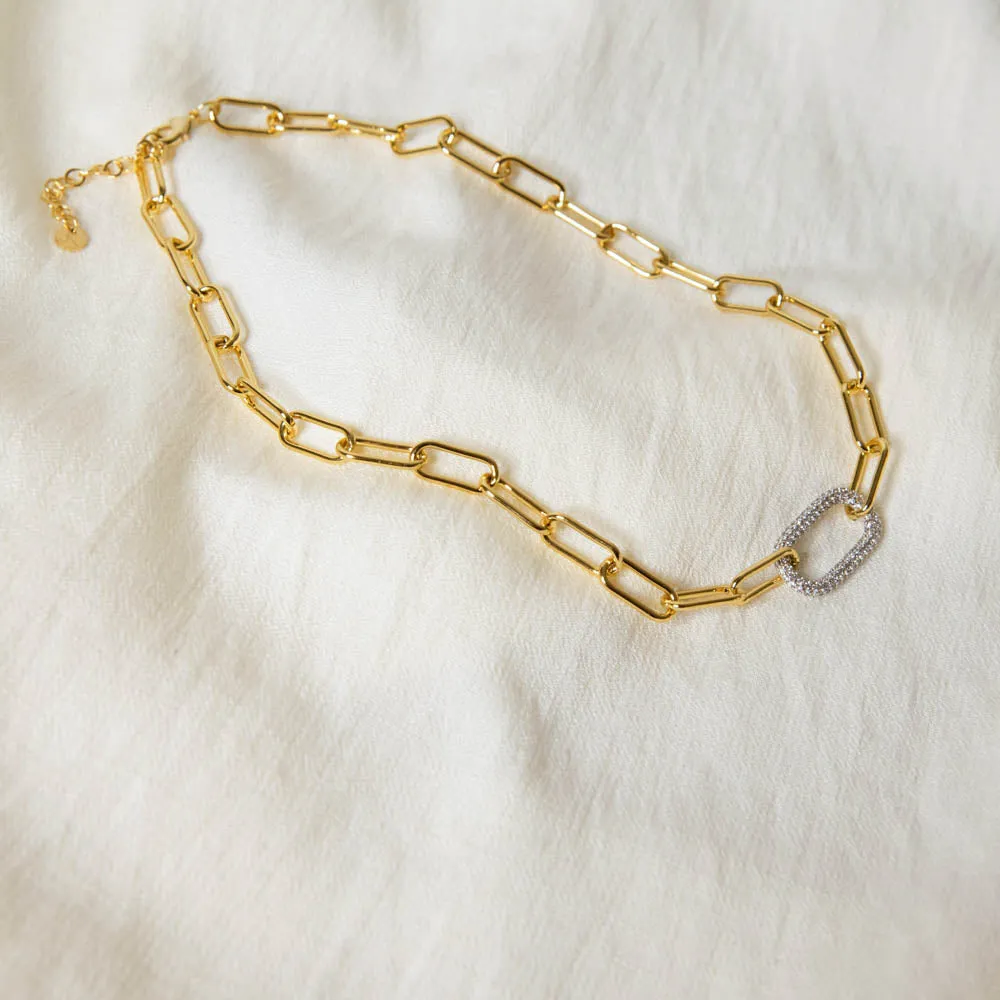Paperclip and Pave Necklace