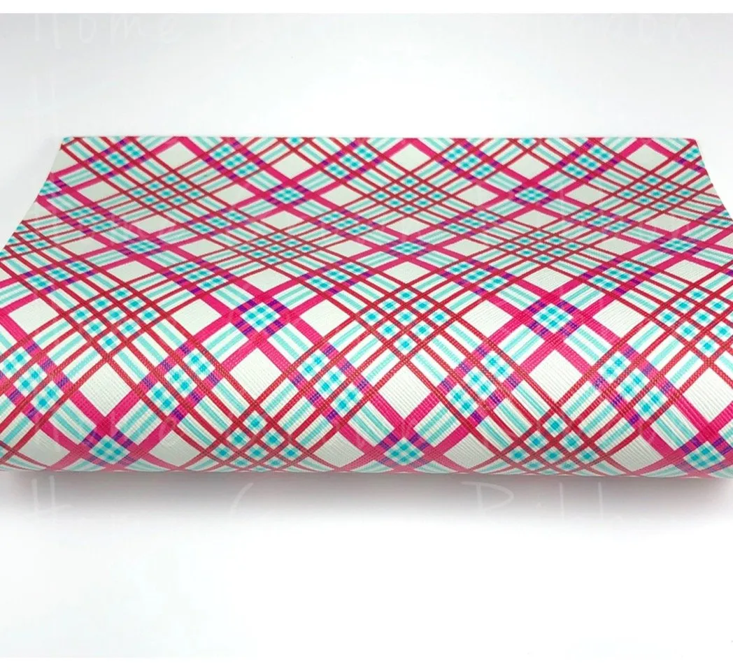 Pink and Blue Plaid Faux Leather Sheet USDR