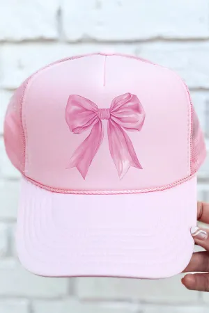 Pink Watercolor Bow Otto Soft Pink Foam Front Trucker Hat