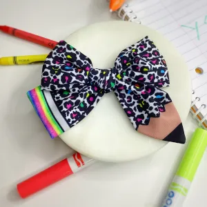 Rainbow Cheetah Pencil Bow Strip, Headband and Scrunchie Collection