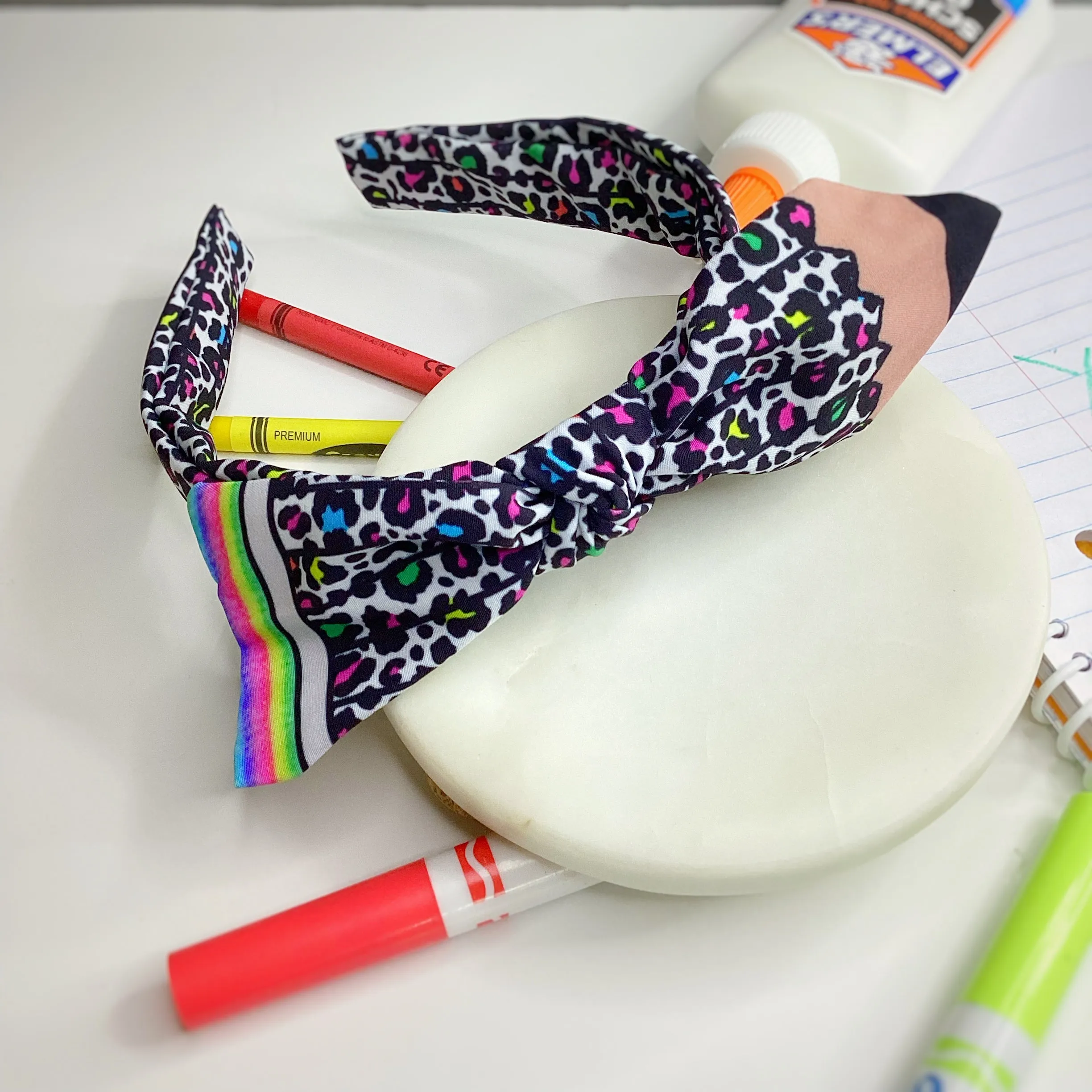 Rainbow Cheetah Pencil Bow Strip, Headband and Scrunchie Collection