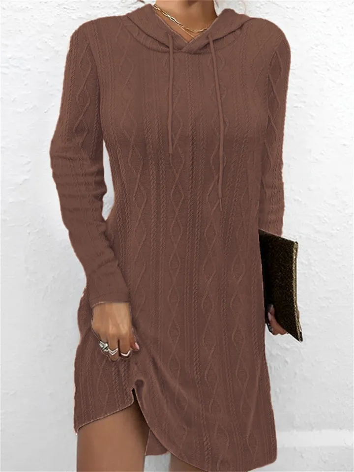 Rhombus Jacquard Trendy Hooded Knit Dress for Women