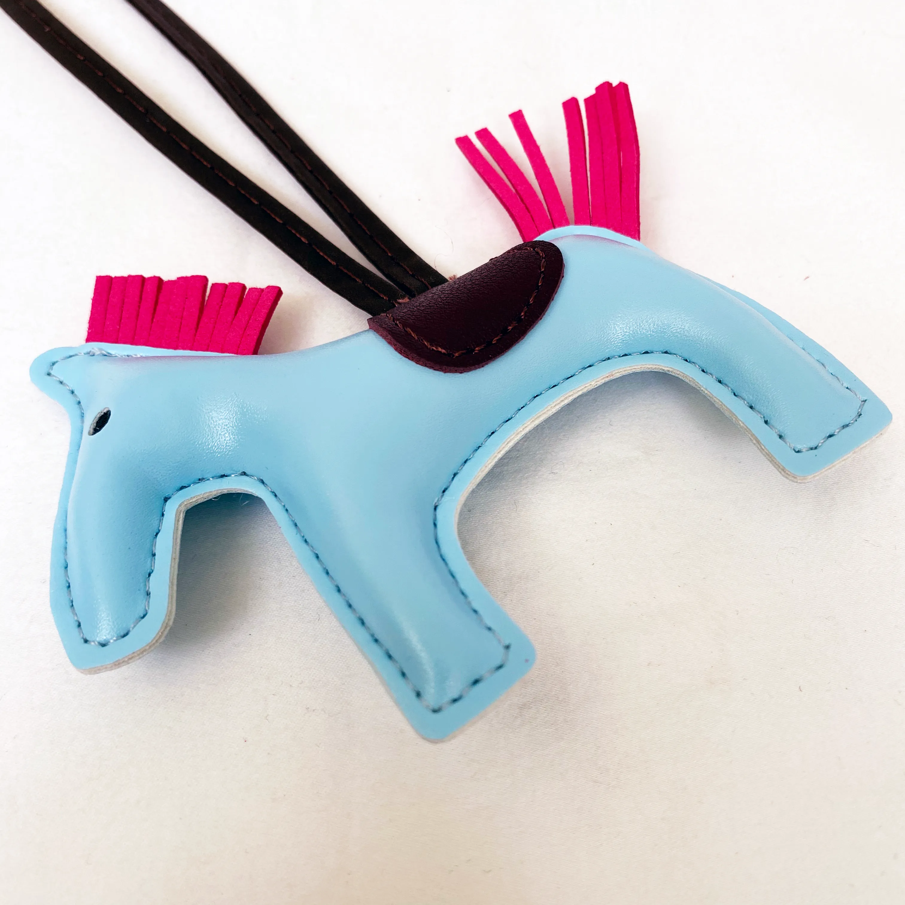 Rodeo Drive Leather Charm Keychain - Sky Blue