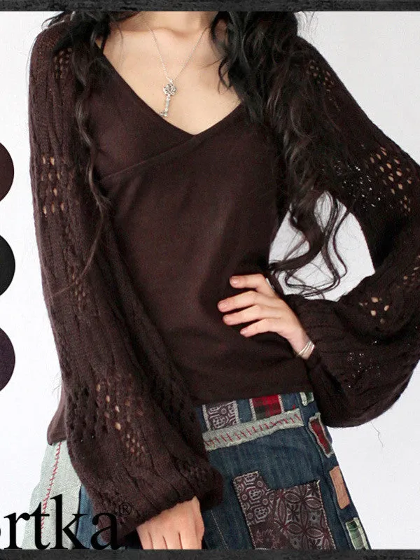 Sahara v-neck lantern sleeve knitted sweater