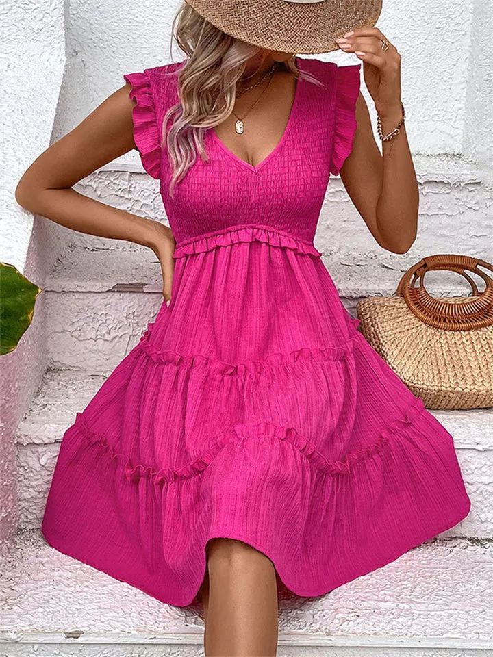 Sexy V Neck High-Rise Ruffle Mini Dress