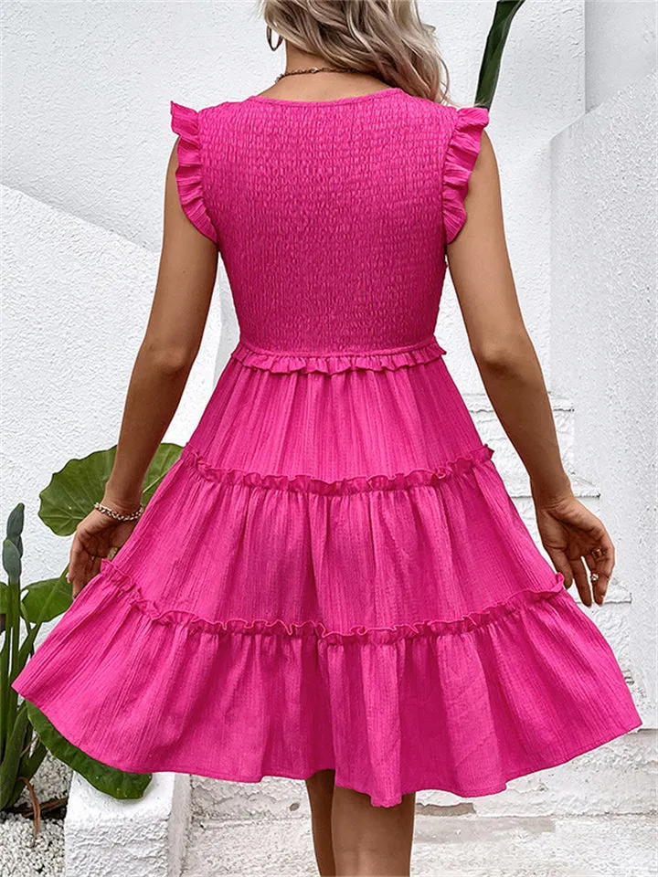 Sexy V Neck High-Rise Ruffle Mini Dress