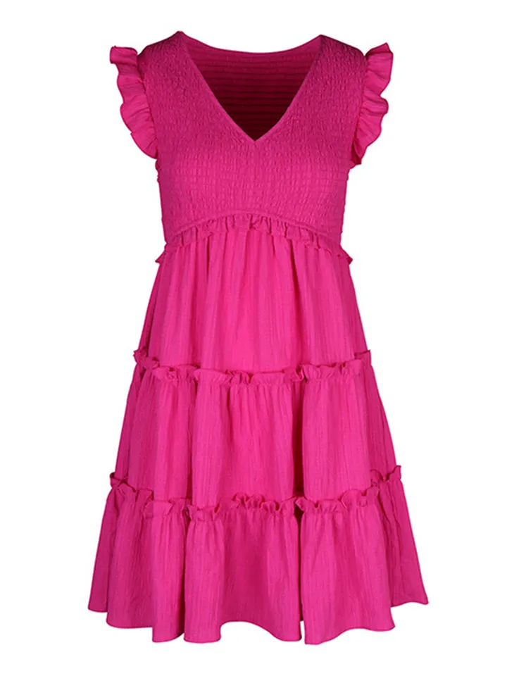 Sexy V Neck High-Rise Ruffle Mini Dress