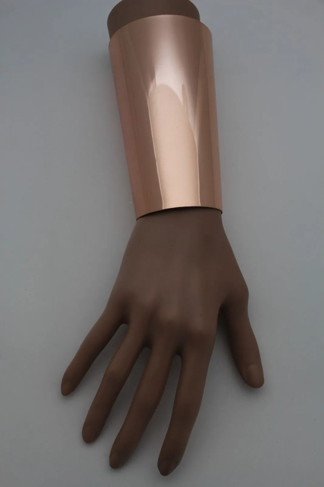 Shiny Light Pink Gold Metal Long Cuff Bracelet Bulky Wonder Fancy Style