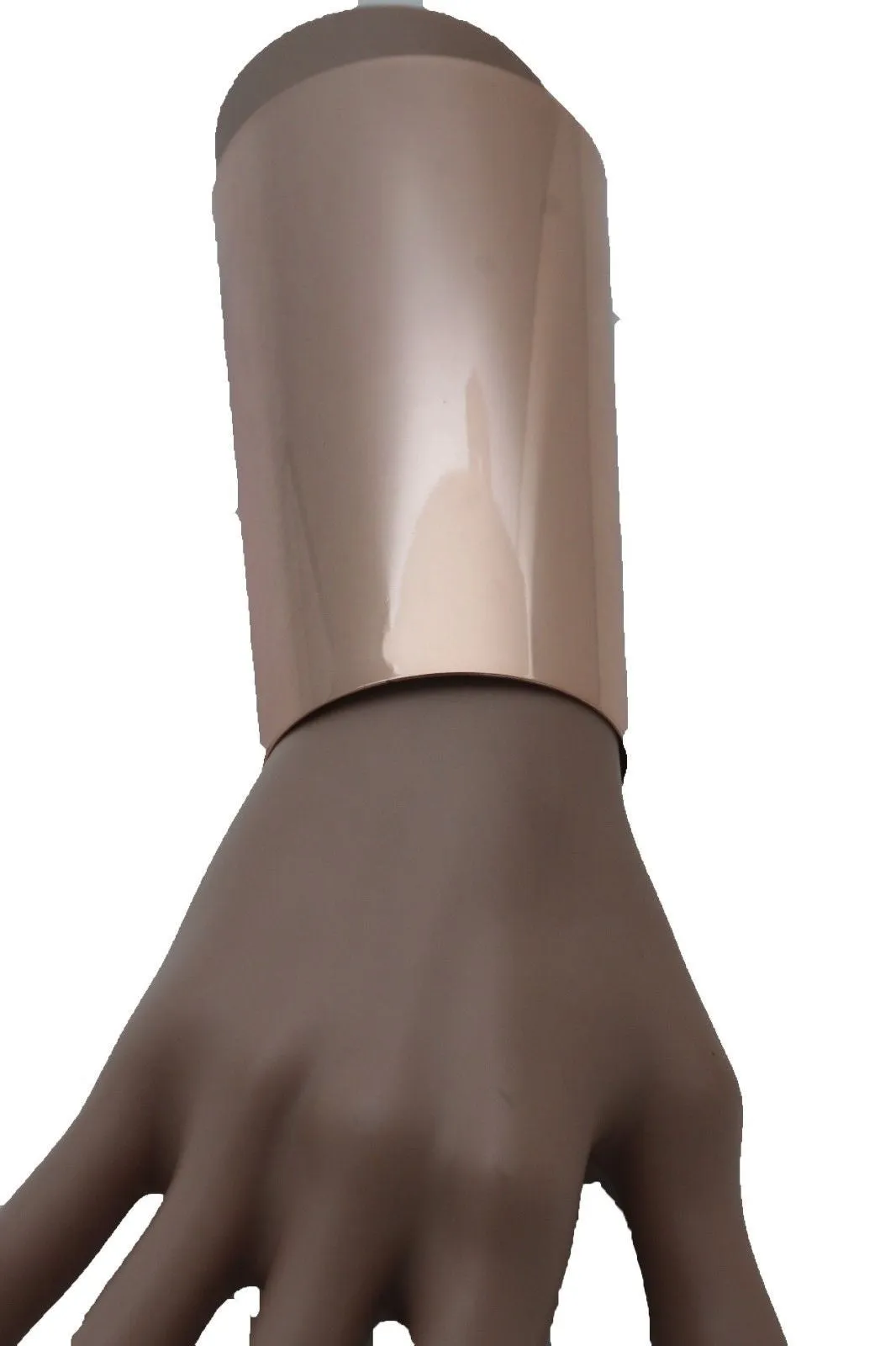 Shiny Light Pink Gold Metal Long Cuff Bracelet Bulky Wonder Fancy Style