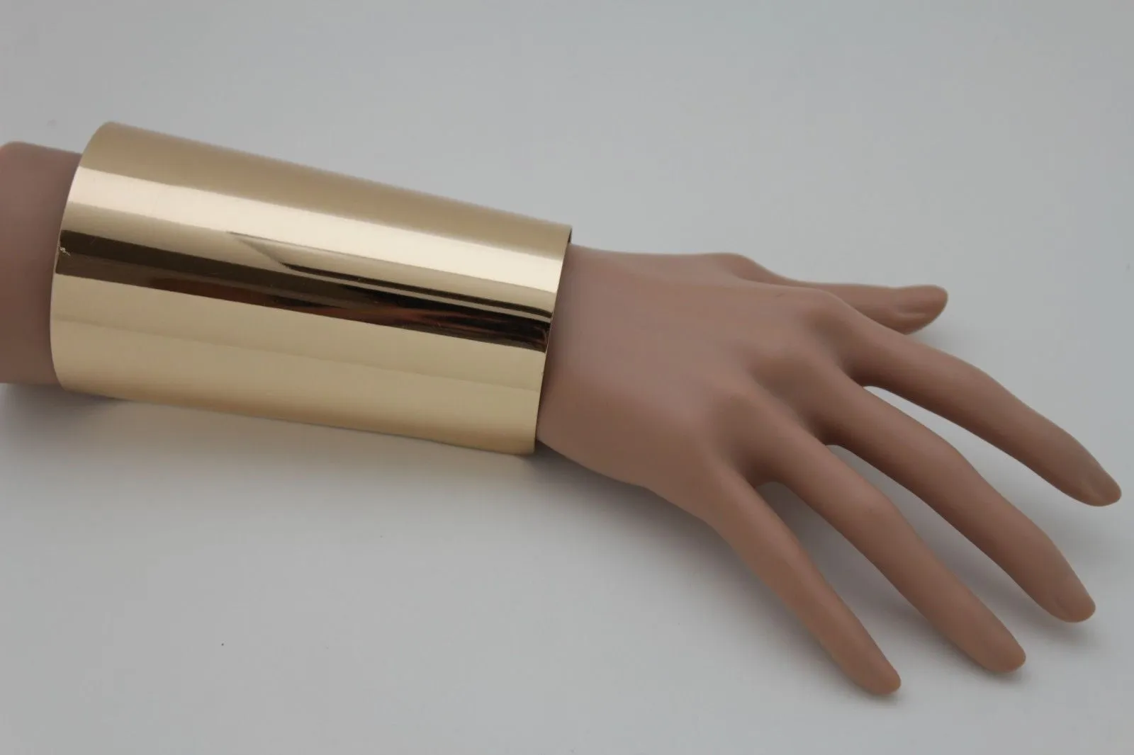Shiny Light Pink Gold Metal Long Cuff Bracelet Bulky Wonder Fancy Style