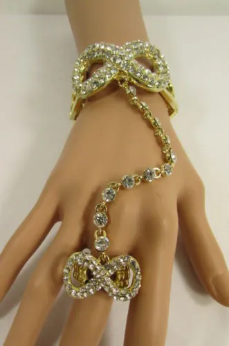 Silver Hand Chain Bracelet Multi Rhinestone Infinity Symbol