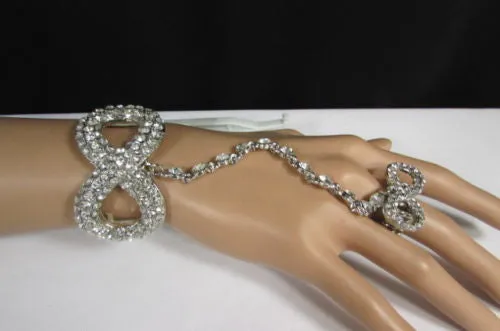 Silver Hand Chain Bracelet Multi Rhinestone Infinity Symbol