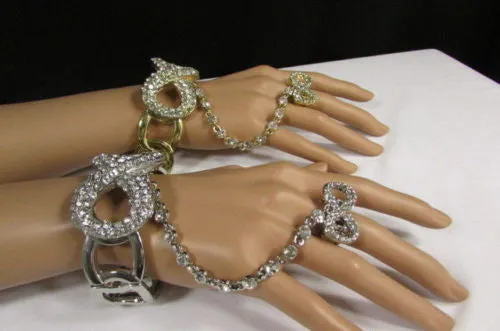 Silver Hand Chain Bracelet Multi Rhinestone Infinity Symbol