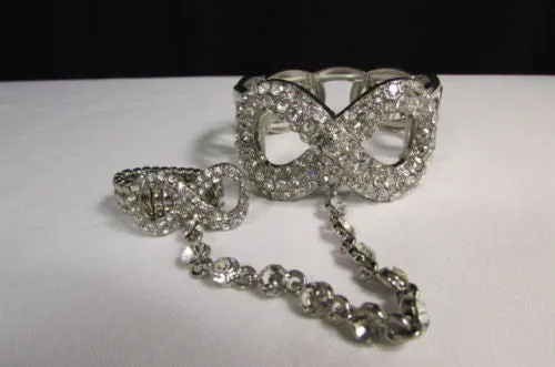 Silver Hand Chain Bracelet Multi Rhinestone Infinity Symbol