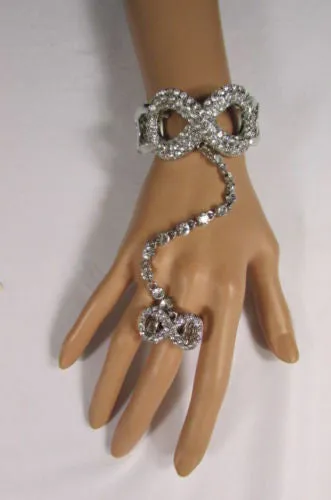 Silver Hand Chain Bracelet Multi Rhinestone Infinity Symbol