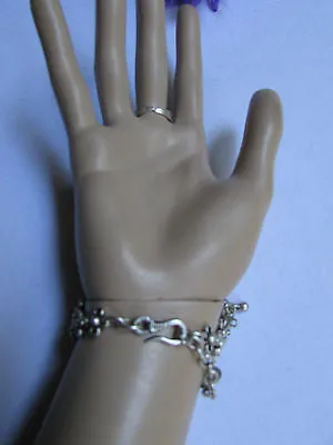 Silver Metal Hand Chain Bracelet Flower Turkish Cuff Ring Hand Made