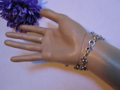 Silver Metal Hand Chain Bracelet Flower Turkish Cuff Ring Hand Made