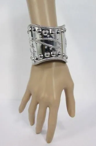 Silver Studs Cuff Wave Metal Bangle Wristband Bracelet Fashion