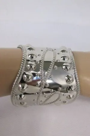 Silver Studs Cuff Wave Metal Bangle Wristband Bracelet Fashion