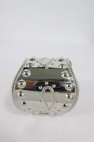 Silver Studs Cuff Wave Metal Bangle Wristband Bracelet Fashion