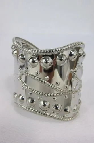 Silver Studs Cuff Wave Metal Bangle Wristband Bracelet Fashion