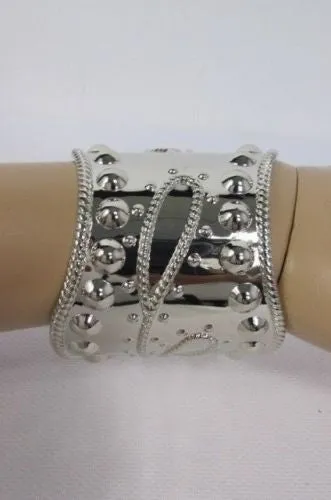 Silver Studs Cuff Wave Metal Bangle Wristband Bracelet Fashion