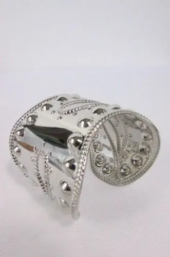 Silver Studs Cuff Wave Metal Bangle Wristband Bracelet Fashion