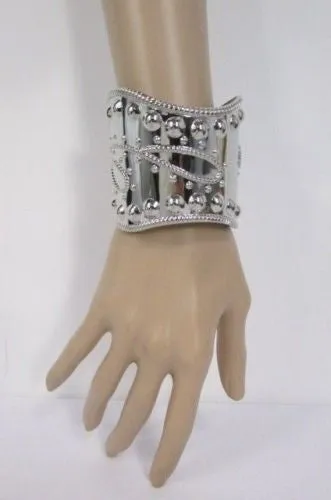 Silver Studs Cuff Wave Metal Bangle Wristband Bracelet Fashion