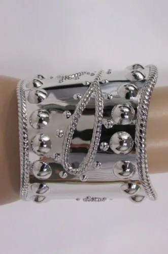 Silver Studs Cuff Wave Metal Bangle Wristband Bracelet Fashion