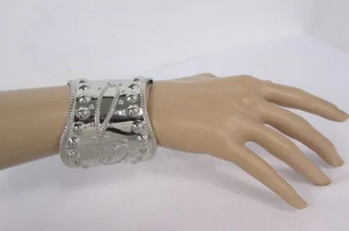 Silver Studs Cuff Wave Metal Bangle Wristband Bracelet Fashion